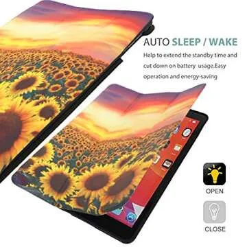 Hi Space for iPad 9th 8th 7th Generation Case for iPad 10.2 Case Garden Sunflower 2021 2020 2019 with Pencil Holder, Painting Floral Flower Shockproof Cover Auto Sleep Wake for A2270 A2428