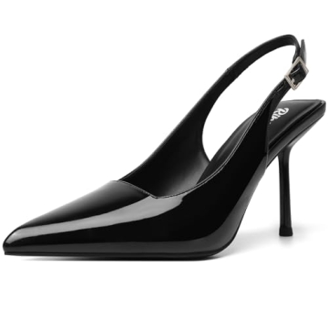 RIBONGZ Black Sexy Slingback Pumps Elegant Dressy Heels for Women Closed Toe Pointy High Heels Weddi...