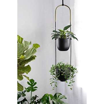 ABETREE Modern Metal Hanging Planter for Indoor Outdoor Plants with Hook 2 Tier Boho Wall and Ceilin...