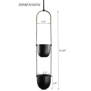 ABETREE Modern Metal Hanging Planter for Indoor Outdoor Plants with Hook 2 Tier Boho Wall and Ceiling Flower Pots Baskets Holder Home Office Decor(Black)