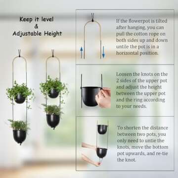 ABETREE Modern Metal Hanging Planter for Indoor Outdoor Plants with Hook 2 Tier Boho Wall and Ceiling Flower Pots Baskets Holder Home Office Decor(Black)