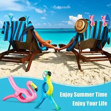 4 Pieces Beach Towel Clip Jumbo Size Chair Clips Towel Holder Clothes Pegs Christmas Stocking Clamp for Cruise Patio Pool Holiday Vacations(Parrot, Flamingo,Blue, Pink)