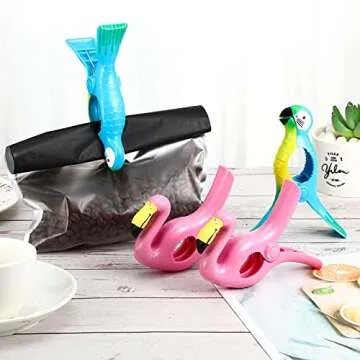 4 Pieces Beach Towel Clip Jumbo Size Chair Clips Towel Holder Clothes Pegs Christmas Stocking Clamp for Cruise Patio Pool Holiday Vacations(Parrot, Flamingo,Blue, Pink)