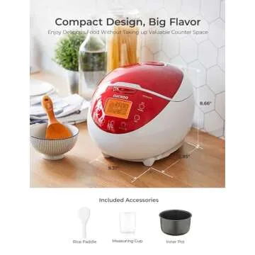 CUCKOO Micom Rice Cooker 6 Cup Uncooked / 12 Cup Cooked, Fuzzy Logic Electric Rice Cooker Small, Sticky Rice Maker with 12 Menu Modes, Nonstick Small Rice Cooker & Steamer, White / Red (CR-0655F)