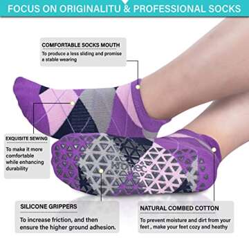 Non Slip Yoga Socks with Grips for Pilates, Ballet, Barre, Barefoot,Bikram,Hospital Anti Skid Socks for Women and Men