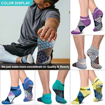 Non Slip Yoga Socks with Grips for Pilates, Ballet, Barre, Barefoot,Bikram,Hospital Anti Skid Socks for Women and Men