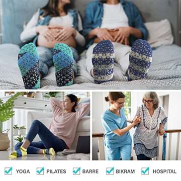 Non Slip Yoga Socks with Grips for Pilates, Ballet, Barre, Barefoot,Bikram,Hospital Anti Skid Socks for Women and Men
