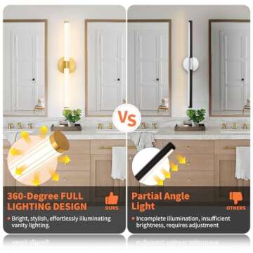 Gednbo LED Bathroom Light Fixtures Gold Bathroom Vanity Lights Over Mirror 360° Full Lighting Dimma...