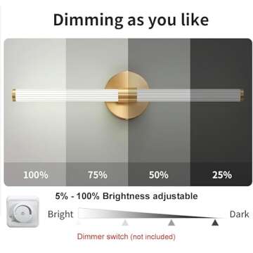 Gednbo LED Bathroom Light Fixtures Gold Bathroom Vanity Lights Over Mirror 360° Full Lighting Dimmable LED 22 inch Vanity Light Bar Modern Wall Sconce Warm Light for Bedroom Living Room