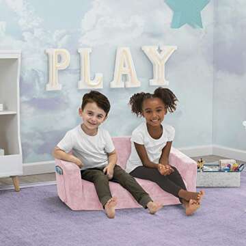 Serta Perfect Sleeper Extra Wide Convertible Sofa to Lounger - Comfy 2-in-1 Flip Open Couch/Sleeper for Kids, Pink