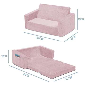 Serta Perfect Sleeper Extra Wide Convertible Sofa to Lounger - Comfy 2-in-1 Flip Open Couch/Sleeper for Kids, Pink