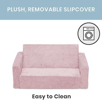Serta Perfect Sleeper Extra Wide Convertible Sofa to Lounger - Comfy 2-in-1 Flip Open Couch/Sleeper for Kids, Pink