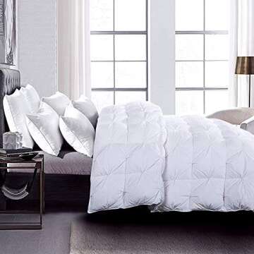HOMBYS King Size Down Comforter, Elegant Pinch Pleat Design