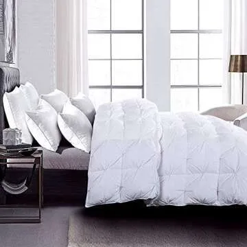 HOMBYS King Size Down Comforter, Elegant Pinch Pleat Design