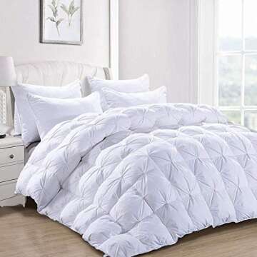 HOMBYS King Size Down Comforter, Elegant Pinch Pleat Design