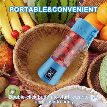 Portable Blender,Personal Blender for Shakes and Smoothies,Personal Size Blenders with USB Rechargeable Mini Fruit Juice Mixer, Mini Juicer Smoothie Blender Bottles Travel 380ML,Blue