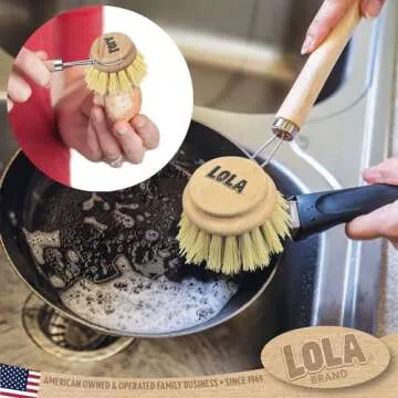 Lola Products Original Tampico Vegetable & Dish Wood Brush, 3" Head, Sustainable, Tampico Bristles, Easy Head Only Replacement, 1 Pack