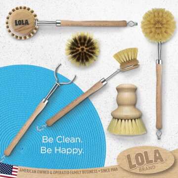 Lola Products Original Tampico Vegetable & Dish Wood Brush, 3" Head, Sustainable, Tampico Bristles, Easy Head Only Replacement, 1 Pack