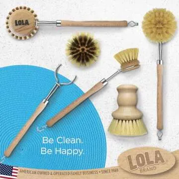 Lola Products Original Tampico Vegetable & Dish Wood Brush, 3" Head, Sustainable, Tampico Bristles, Easy Head Only Replacement, 1 Pack