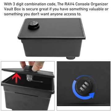 Jaronx Compatible with Toyota RAV4 Console Organizer Safe Box 2024 2023 2022 2021 2020 2019, Center Console Safe Box Security Storage for RAV4 Locking Vault