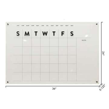 Parisloft Large Reusable Acrylic Wall Calendar, Clear Acrylic Monthly Wall Mounted Calendar, Month Planner for Home, Office, School, Task Organizer, 36 x 24 Inches