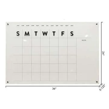 Parisloft Large Reusable Acrylic Wall Calendar, Clear Acrylic Monthly Wall Mounted Calendar, Month Planner for Home, Office, School, Task Organizer, 36 x 24 Inches