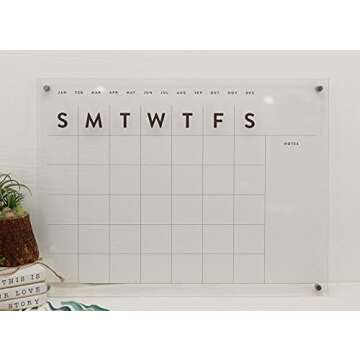 Parisloft Large Reusable Acrylic Wall Calendar, Clear Acrylic Monthly Wall Mounted Calendar, Month Planner for Home, Office, School, Task Organizer, 36 x 24 Inches