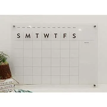 Parisloft Large Reusable Acrylic Wall Calendar, Clear Acrylic Monthly Wall Mounted Calendar, Month Planner for Home, Office, School, Task Organizer, 36 x 24 Inches