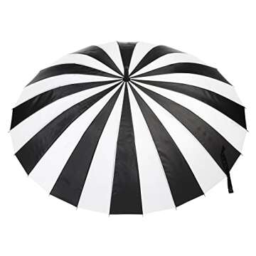 totes Large Eco Auto-Open 24 Rib Stick Umbrella with a Classic J Hook Curved Handle, Black & White