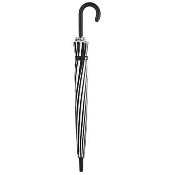 totes Large Eco Auto-Open 24 Rib Stick Umbrella with a Classic J Hook Curved Handle, Black & White