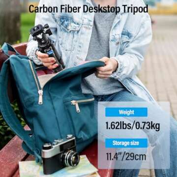 SIRUI Carbon Fiber Travel Tripod with 360° B-00K Arca-Swiss Ballhead, Mini Desktop Tripod for Mirro...