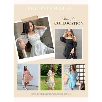 Dokotoo Square Neck Summer Dresses for Women Casual Lantern Sleeve Ruffle A-Line Flowy Dress Tie Backless Pink Sexy Dresses Shirred Elastic Waist Casual Sun Dresses Small