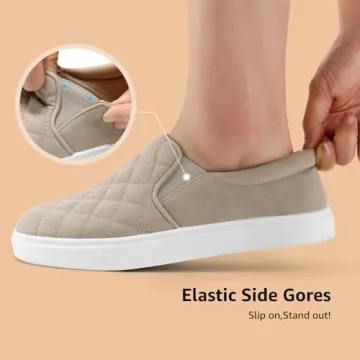 STQ Casual Shoes for Women Memory Foam Slip On Sneakers Comfortable Loafers Taupe 8