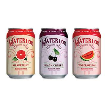 Waterloo Sparkling Water Variety Pack, 12 Fl Oz Cans, Pack of 24, 8 x Grapefruit, 8 x Black Cherry, ...