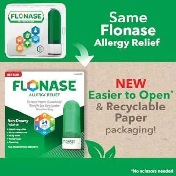 Flonase Allergy Relief Nasal Spray, 24 Hour Non Drowsy Allergy Medicine, Metered Nasal Spray - 144 S...