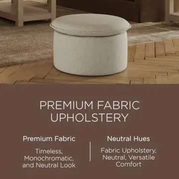 Maven Lane Lyra Contemporary Large Round Upholstered Ottoman, Cushioned Footrest for Living Room Couch, Chair, or Dorm Room in Dove Fabric Upholstery