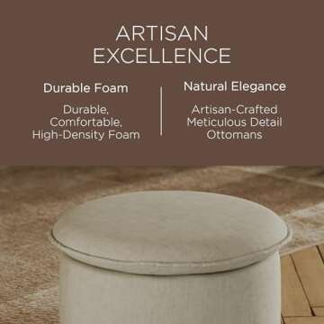 Maven Lane Lyra Contemporary Large Round Upholstered Ottoman, Cushioned Footrest for Living Room Couch, Chair, or Dorm Room in Dove Fabric Upholstery