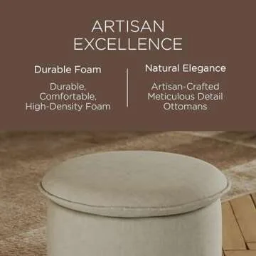 Maven Lane Lyra Contemporary Large Round Upholstered Ottoman, Cushioned Footrest for Living Room Couch, Chair, or Dorm Room in Dove Fabric Upholstery