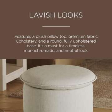 Maven Lane Lyra Contemporary Large Round Upholstered Ottoman, Cushioned Footrest for Living Room Couch, Chair, or Dorm Room in Dove Fabric Upholstery