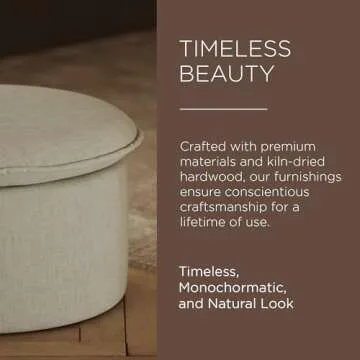 Maven Lane Lyra Contemporary Large Round Upholstered Ottoman, Cushioned Footrest for Living Room Couch, Chair, or Dorm Room in Dove Fabric Upholstery