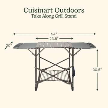 Cuisinart Take Along Grill Stand, Lightweight Portable Folding Table with Side Tables, Cup Holders, ...