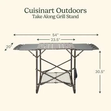 Cuisinart Take Along Grill Stand, Lightweight Portable Folding Table with Side Tables, Cup Holders, ...