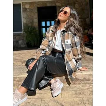 NIeyook Women Casual Plaid Flannel Shacket - Stylish, Cozy & Versatile