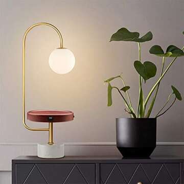 Hsyile KU300239 Contemporary Modern Creative Table Lamp with USB Charging Ports,Suitable for Living Room,Den,Office,Bedroom - Brushed Brass Finish