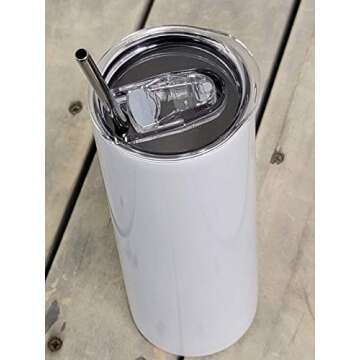 Ink Trendz Sublimation Blank Skinny Straight Tumbler Stainless Steel 20 oz. Tumblers with Metal Straws and Individually Boxed Polymer Sublimation Coated