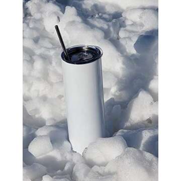 Ink Trendz Sublimation Blank Skinny Straight Tumbler Stainless Steel 20 oz. Tumblers with Metal Straws and Individually Boxed Polymer Sublimation Coated