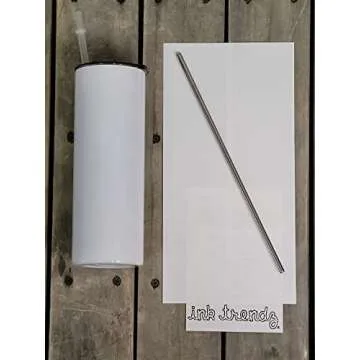 Ink Trendz Sublimation Blank Skinny Straight Tumbler Stainless Steel 20 oz. Tumblers with Metal Straws and Individually Boxed Polymer Sublimation Coated