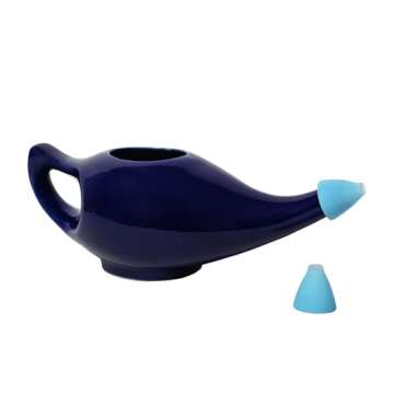 HealthGoodsIn Ceramic Neti Pot, Dishwasher Safe, Premium Handcrafted with 2 Silicone Nozzle and Salt for Sinus - 225 Ml. Capacity (Elegant Violet)