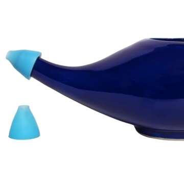 HealthGoodsIn Ceramic Neti Pot, Dishwasher Safe, Premium Handcrafted with 2 Silicone Nozzle and Salt for Sinus - 225 Ml. Capacity (Elegant Violet)