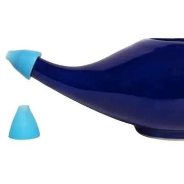 HealthGoodsIn Ceramic Neti Pot, Dishwasher Safe, Premium Handcrafted with 2 Silicone Nozzle and Salt for Sinus - 225 Ml. Capacity (Elegant Violet)